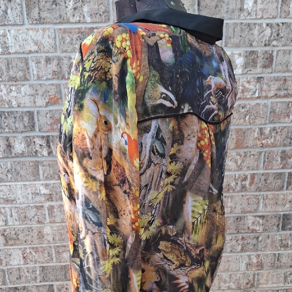 Yumi 6/8 Colorful Forest Gothica Style Print Button-Up Sheer TUNIC Shirt - Picture 3 of 12